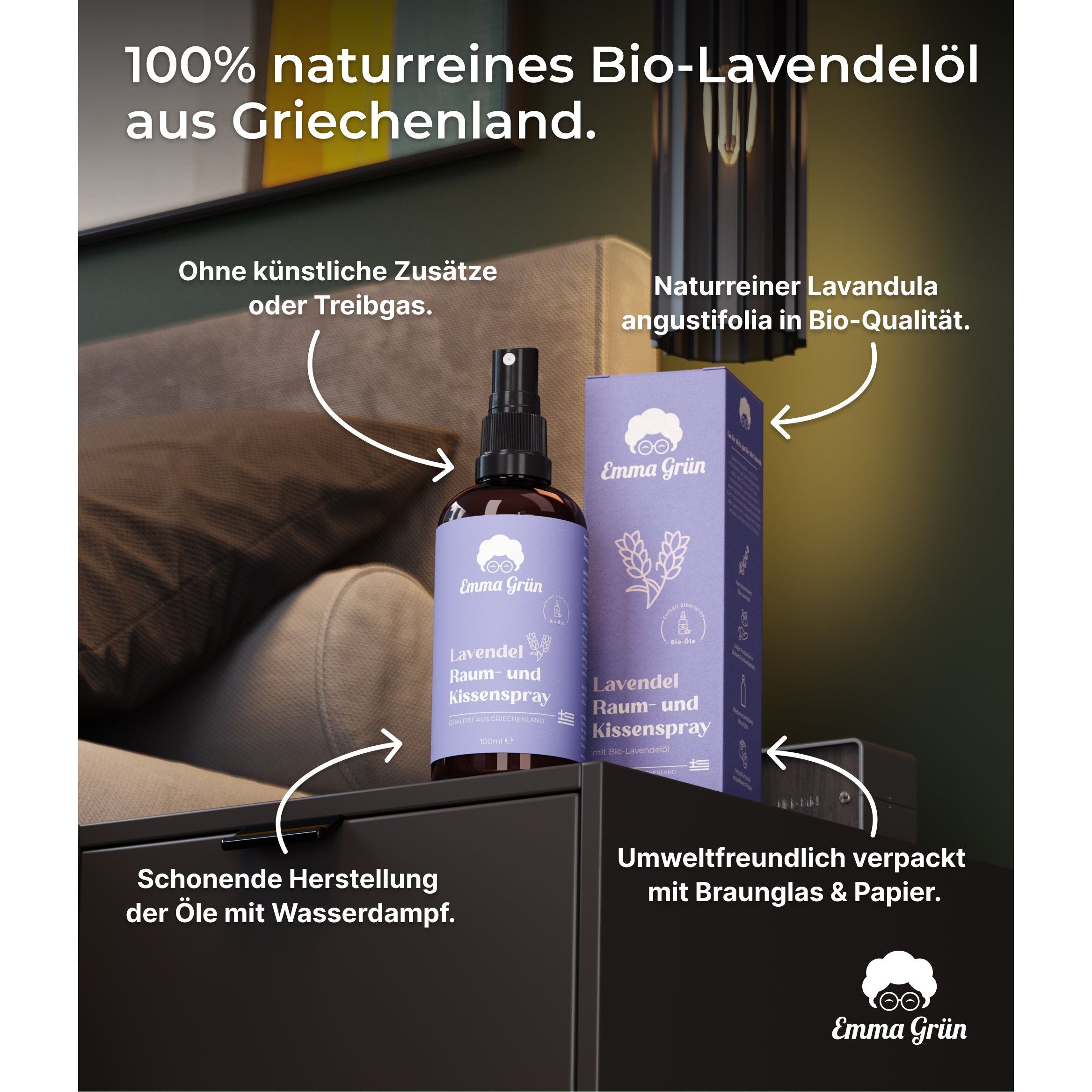 Lavender room &amp; pillow spray 100 ml, natural fragrance with organic lavender oil