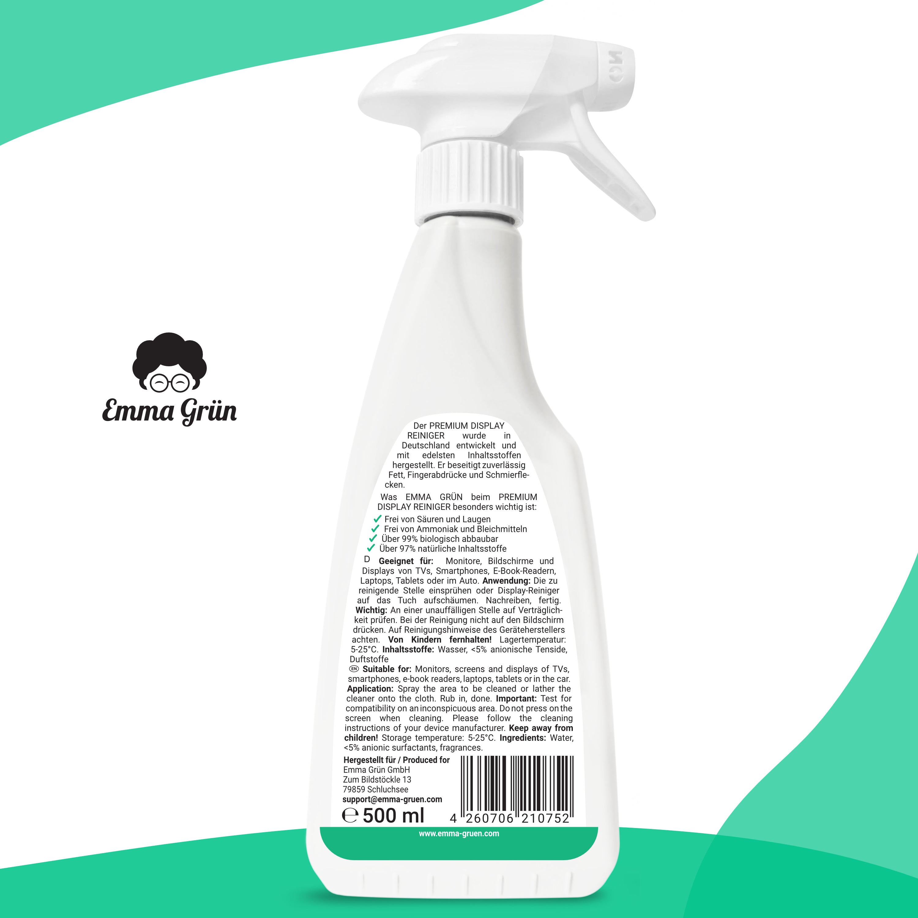 Screen cleaner 500 ml with microfiber cloth, natural cleaner for touchscreens